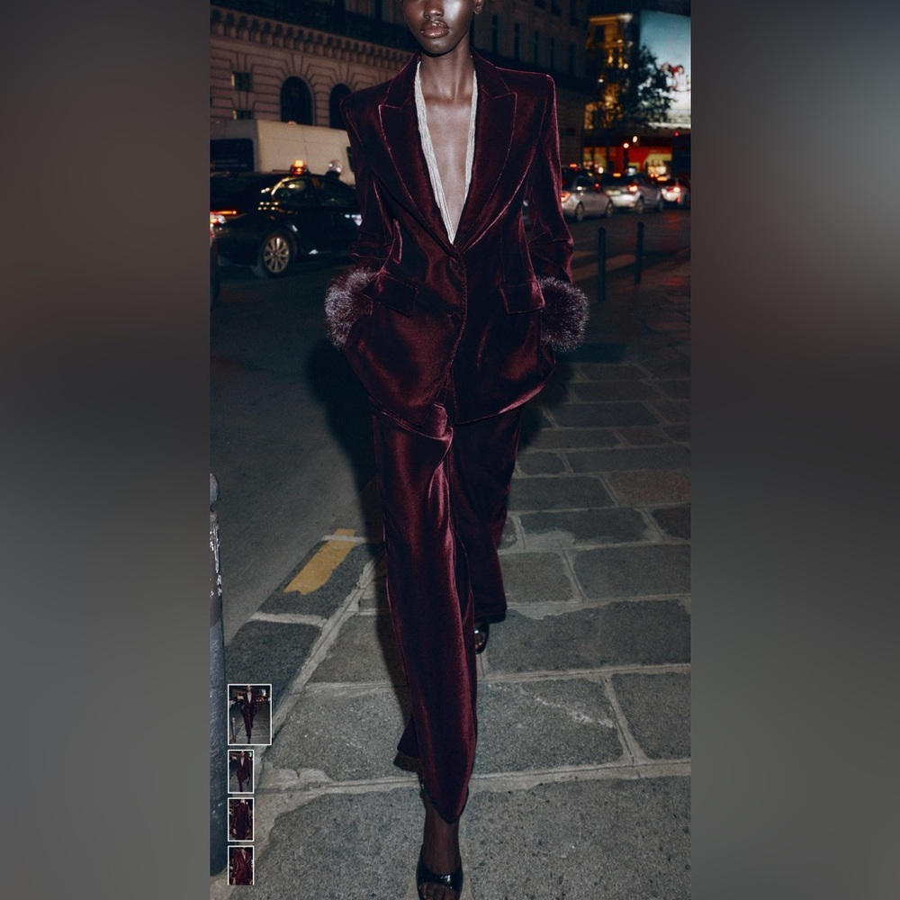 Zara Deep Burgundy Velvet Women's Pants - Picture 2 of 3